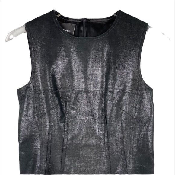 AKRIS Black Mountain Ash Metallic Bodycon 100% Lamb Leather Sleeveless Dress 10 - Picture 3 of 11